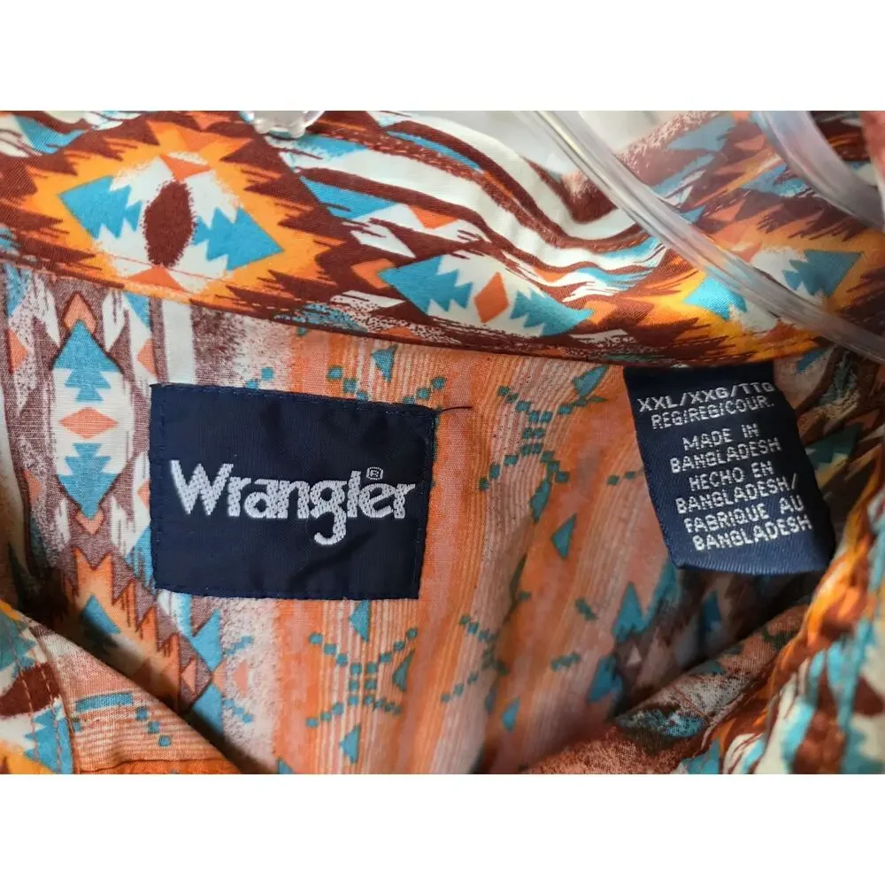 Wrangler Pearl Snap Shirt XXL 2X Southwestern Aztec Mens Long Sleeve - Picture 2 of 7